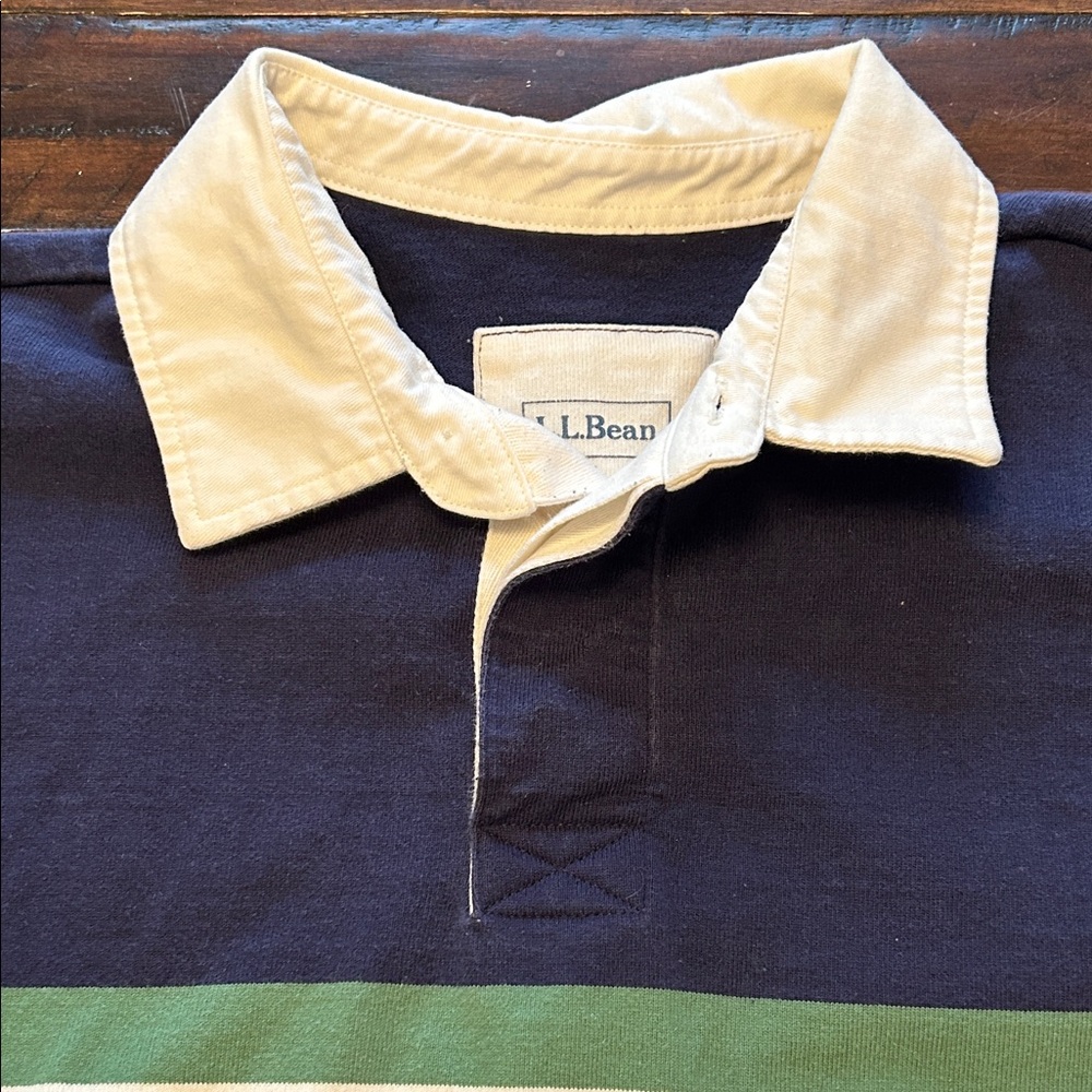 L.L. Bean Rugby Shirt Men’s Large Navy Long-Sleeve Preppy Sporty Collegiate - Picture 3 of 13